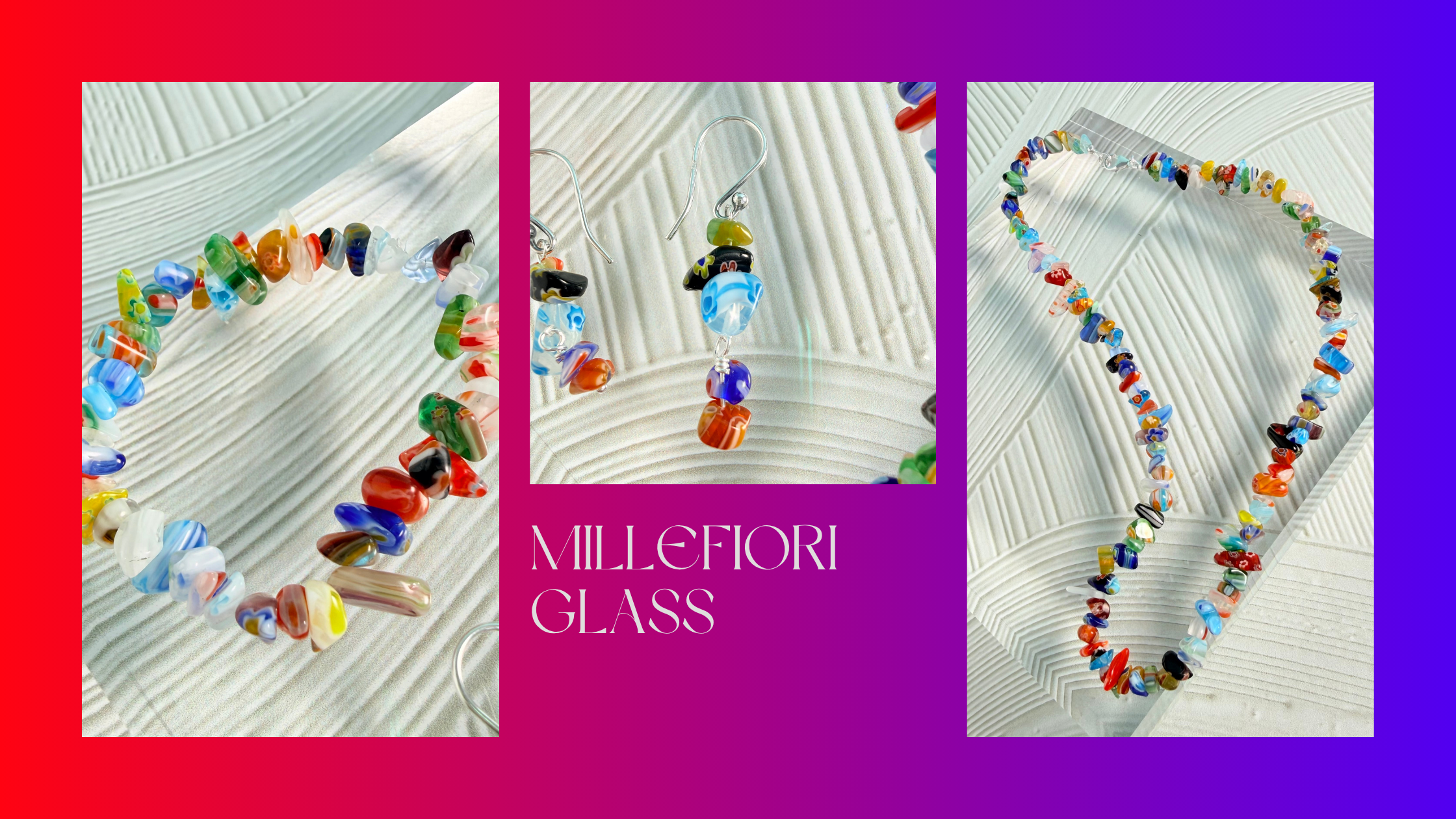 Millefiori glass necklace, bracelet and earrings
